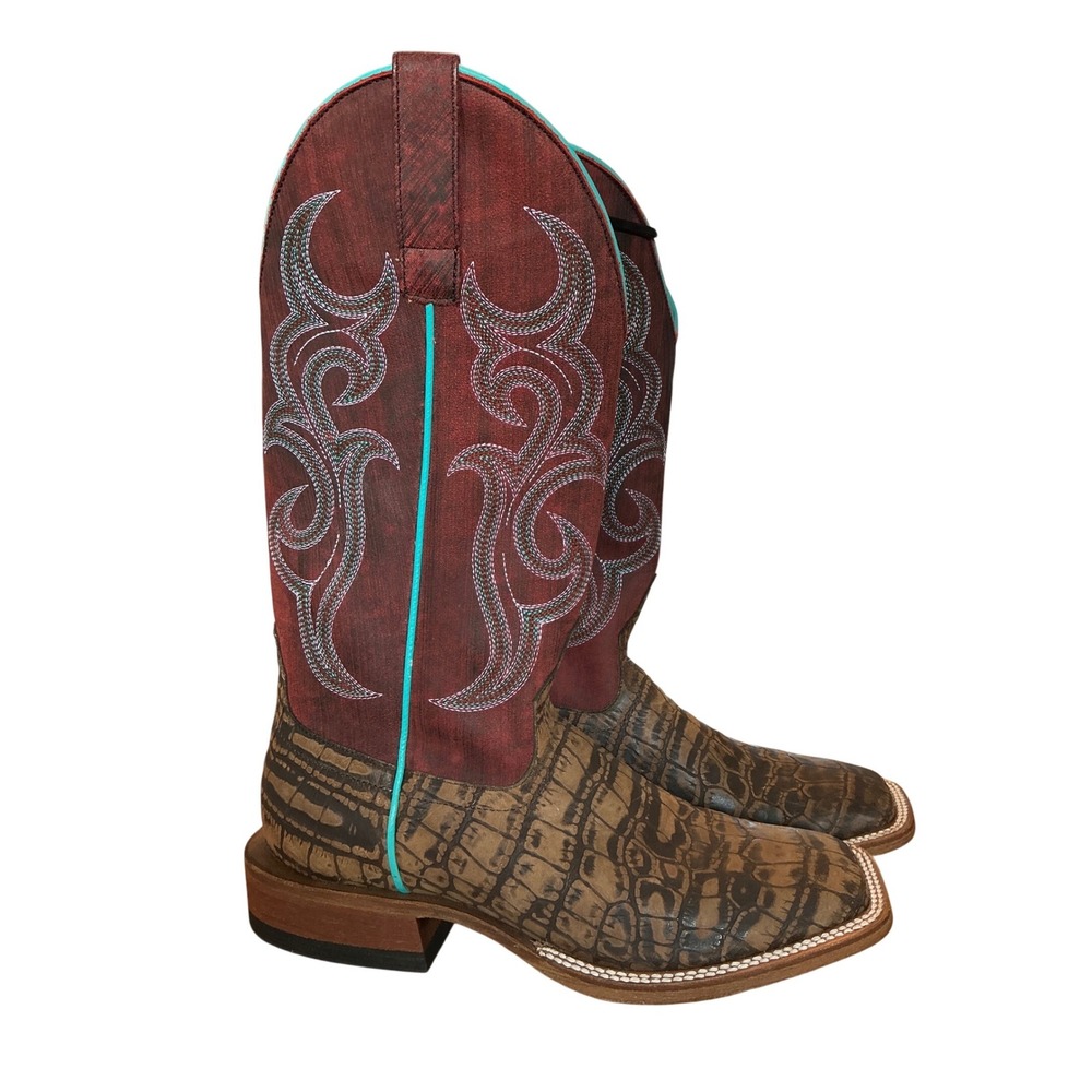 Macie Bean M9118 Womens Caiman Print Square Toe Western Cowboy Boots 7.5
